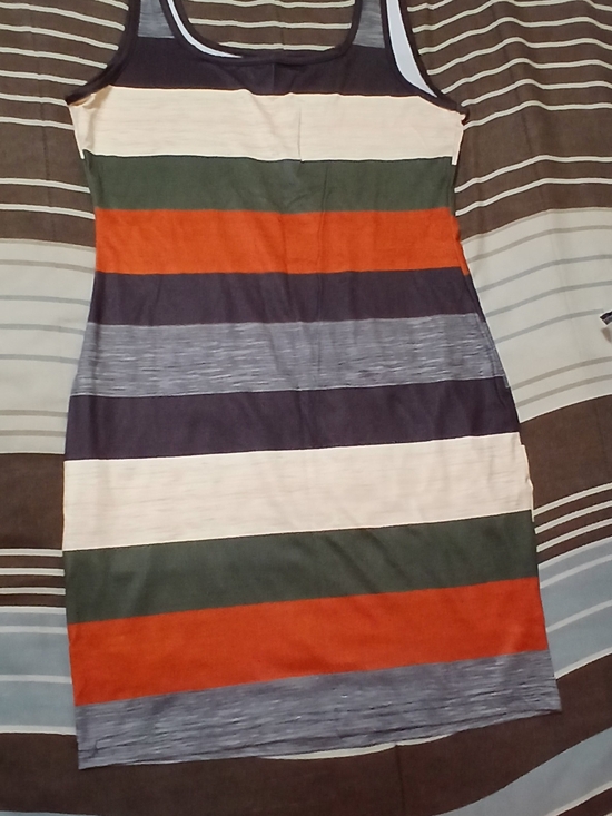 Dresses & Skirts - Striped Tank Dress in Green, Orange, Navy & Cream